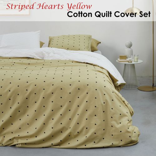 Striped Hearts Yellow Cotton Quilt Cover Set by VTWonen