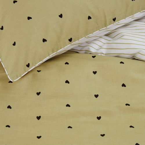 Striped Hearts Yellow Cotton Quilt Cover Set by VTWonen