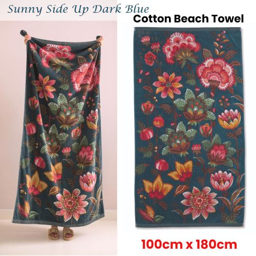 Sunny Side Up Dark Blue Cotton Beach Towel 100cm x 180cm by PIP Studio