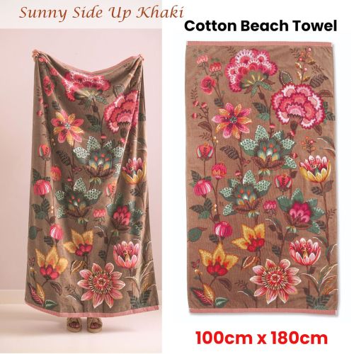 Sunny Side Up Khaki Cotton Beach Towel 100cm x 180cm by PIP Studio