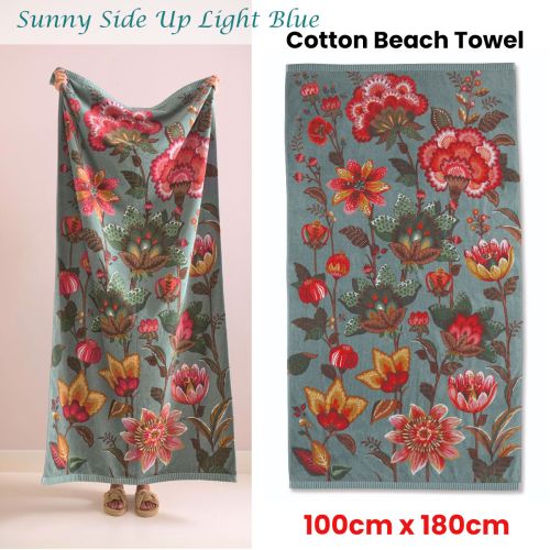 Sunny Side Up Light Blue Cotton Beach Towel 100cm x 180cm by PIP Studio