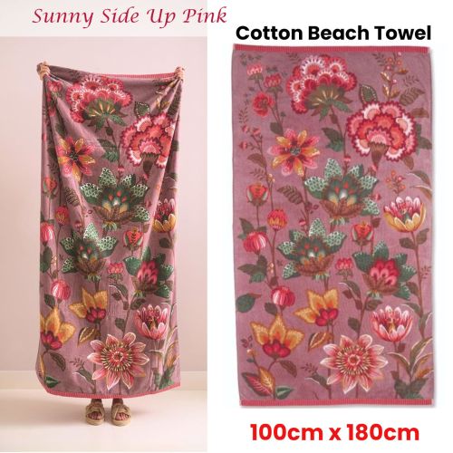 Sunny Side Up Pink Cotton Beach Towel 100cm x 180cm by PIP Studio