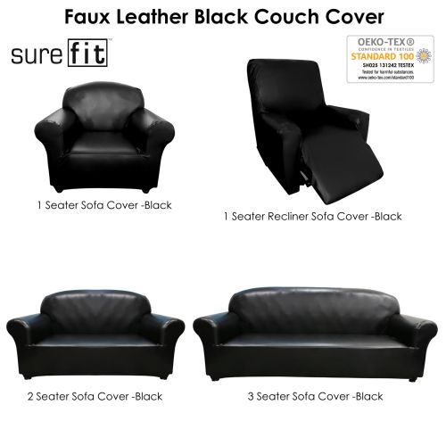 Faux Leather Black Couch Cover By Surefit, Faux Leather Loveseat Slip Cover