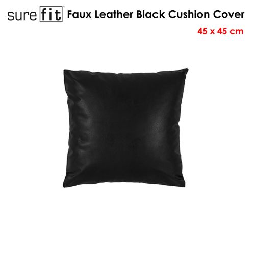 Faux Leather Black Cushion Cover 45 x 45 cm by Surefit