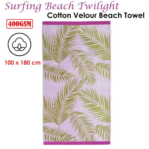 400gsm Surfing Beach Twilight Cotton Velour Beach Towel 100cm x 180cm by Bedding House