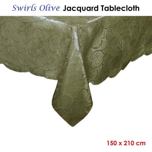 Swirls Olive Jacquard Tablecloth 150 x 210 cm