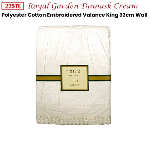 Polyester Cotton Royal Garden Damask Embroidered Cream Valance King 33cm Wall