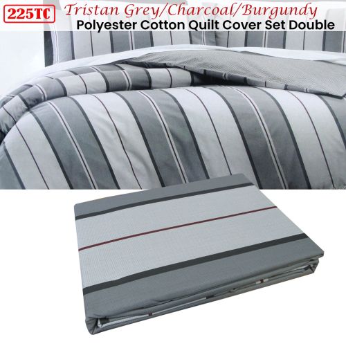 225TC Tristan Polyester Cotton Grey/Charcoal Quilt Cover Set Double