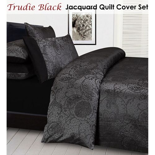 Trudie Black Jacquard Quilt Cover Set Single by Accessorize