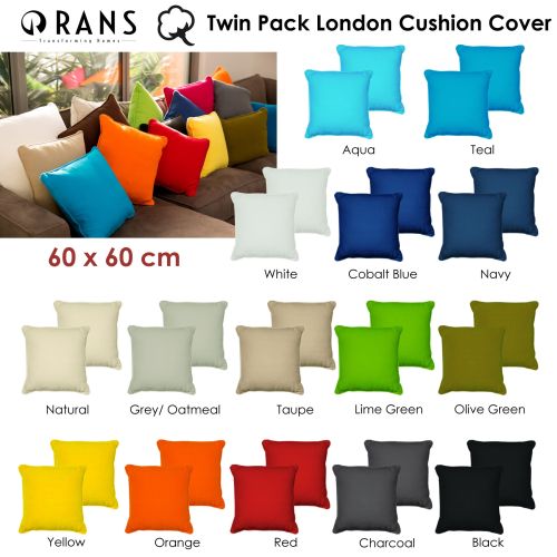 Set of 2 London Cotton European Cushion Cover 60 x 60 cm by Rans