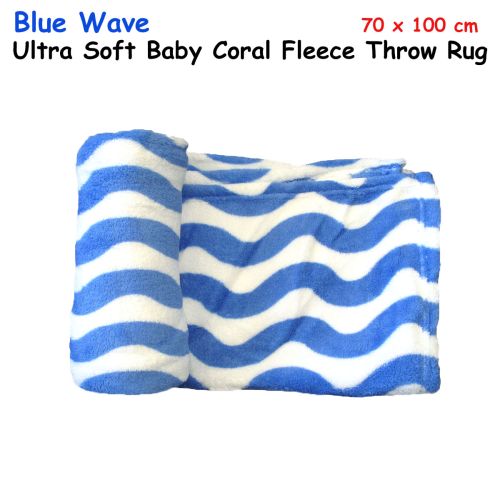 Blue Wave Ultra Soft Coral Fleece Baby Throw Blanket 70 x 100 cm