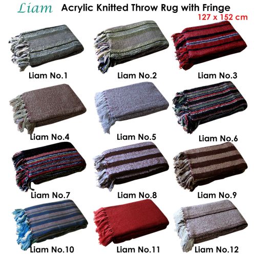 Liam Acrylic Knitted Throw Rug with Fringe 127 x 152 cm