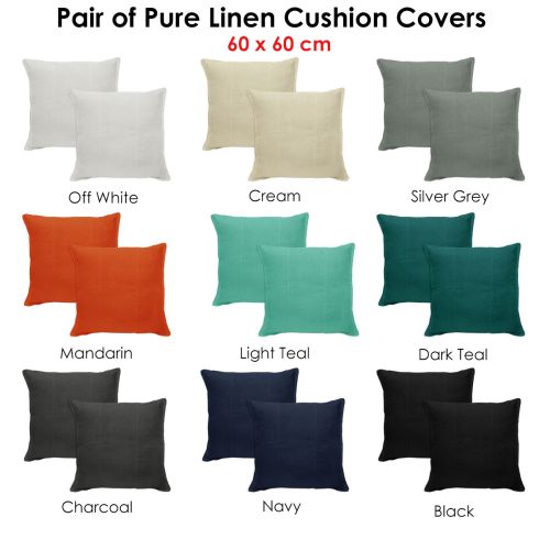 Pair of Pure Linen European Pillowcases 60x60 cm