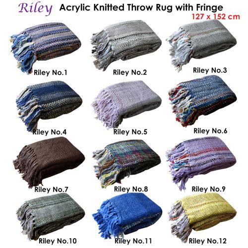 Riley Acrylic Knitted Throw Rug with Fringe 127 x 152 cm