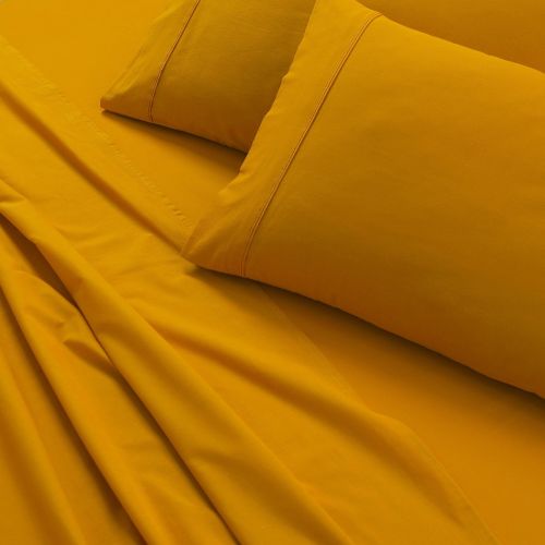 Elan Linen 100% Egyptian Cotton Vintage Washed 500TC Mustard Double Bed Sheets Set