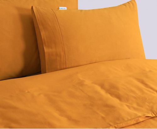 Elan Linen 100% Egyptian Cotton Vintage Washed 500TC Mustard King Quilt Cover Set