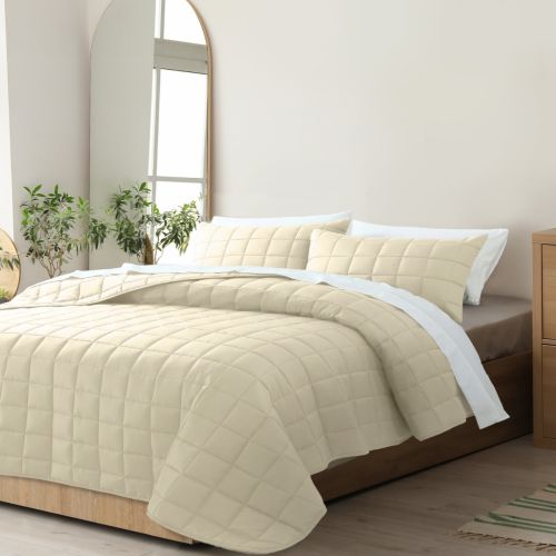 Royal Comfort Coverlet Set Bedspread Soft Touch Easy Care Breathable 3 Piece Set - Queen - Beige