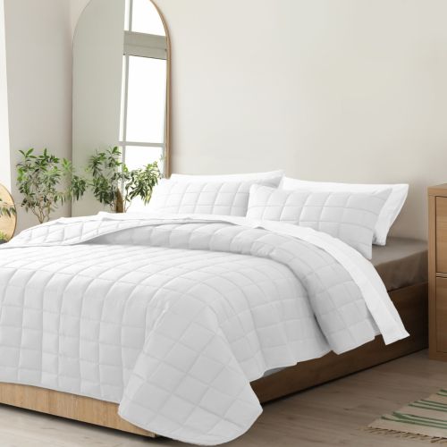 Royal Comfort Coverlet Set Bedspread Soft Touch Easy Care Breathable 3 Piece Set - Queen - White