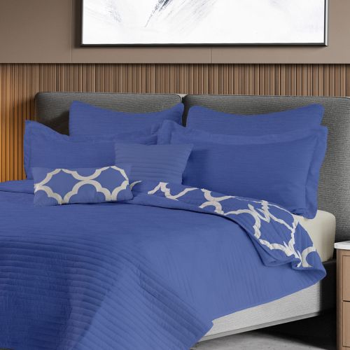 Royal Comfort Bamboo Cooling Reversible 7 Piece Comforter Set Bedspread - Queen - Royal Blue