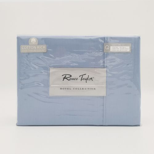 Renee Taylor 1500 Thread Count Pure Soft Cotton Blend Flat & Fitted Sheet Set Indigo King