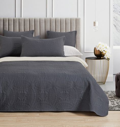 Lisbon Quilted 3 Pieces Embossed Coverlet Set-queen/king charcoal