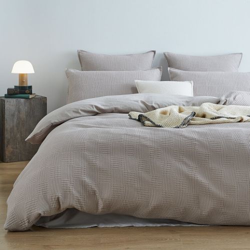 100% Cotton checkered waffle quilt cover set king size -Natural