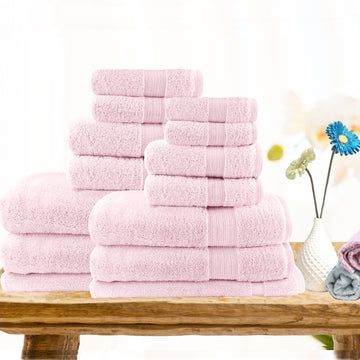 7pc light weight soft cotton bath towel set baby pink