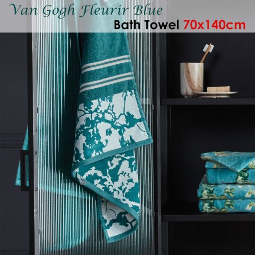 Van Gogh Fleurir Blue Bath Towel 70x140cm by Bedding House