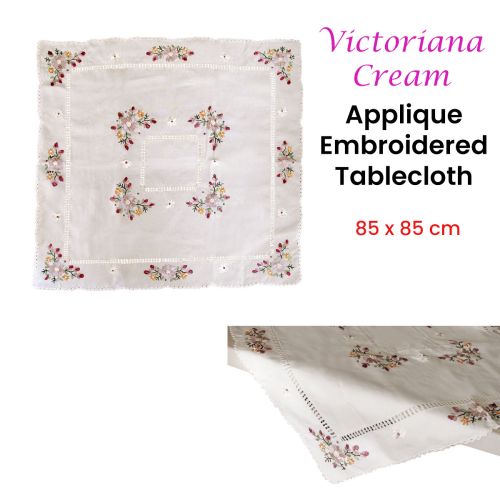 Victoriana Cream Applique Embroidered Table Topper 85 x 85 cm