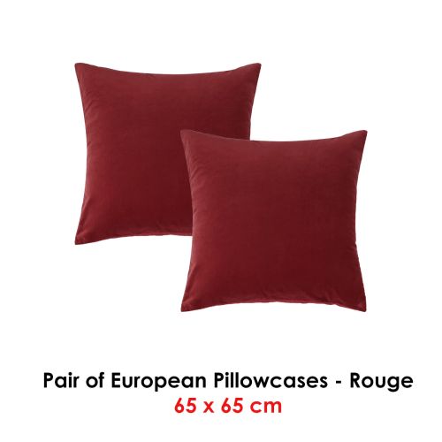 Pair of Cotton Velvet European Pillowcases Rouge by Vintage Design Homewares