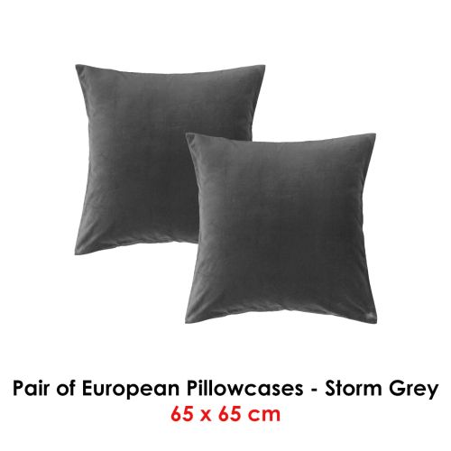Pair of Cotton Velvet European Pillowcases Storm Grey by Vintage Design Homewares