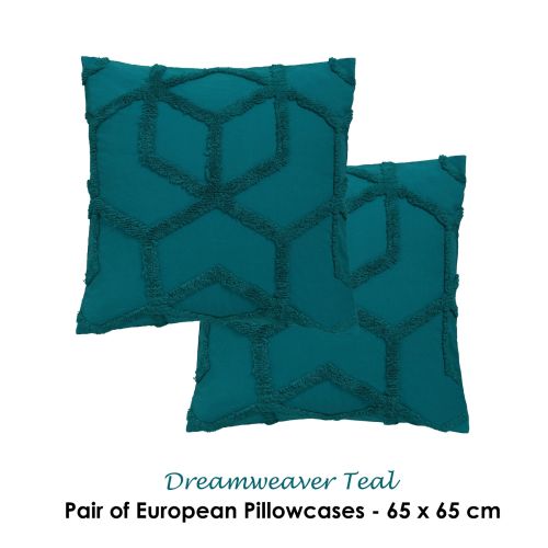 One Pair of Dreamweaver Teal European Pillowcases by Vintage Design Homewares