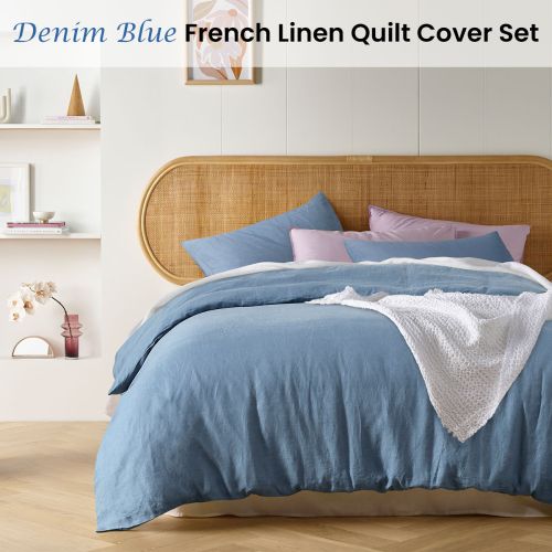 Denim Blue French Linen Quilt Cover Set by Vintage Design Homewares