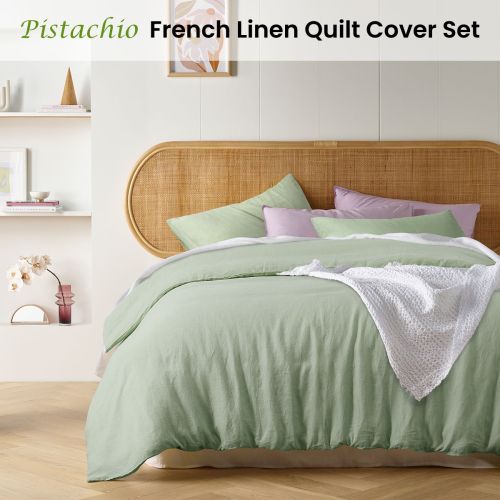 Pistachio French Linen Quilt Cover Set by Vintage Design Homewares