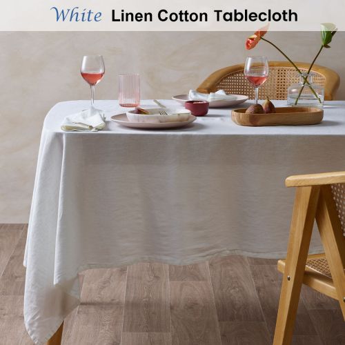 White Linen Cotton Tablecloth by Vintage Design Homewares