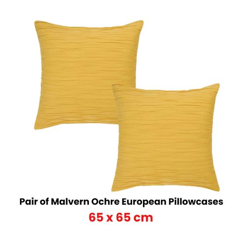 Pair of Malvern Ochre Cotton European Pillowcases by Vintage Design Homewares