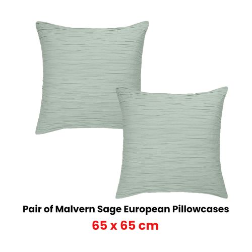 Pair of Malvern Sage Cotton European Pillowcases by by Vintage Design Homewares