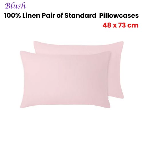 100% Linen Pair of Standard Pillowcases Blush 48 x 73 cm by Vintage Design Homewares