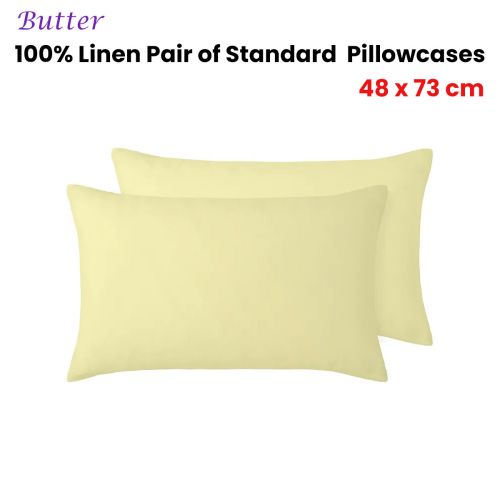 100% Linen Pair of Standard Pillowcases Butter 48 x 73 cm by Vintage Design Homewares