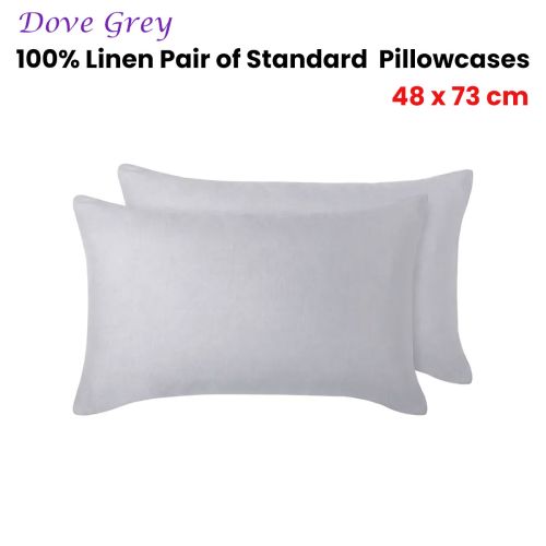 100% Linen Pair of Standard Pillowcases Dove Grey 48 x 73 cm by Vintage Design Homewares