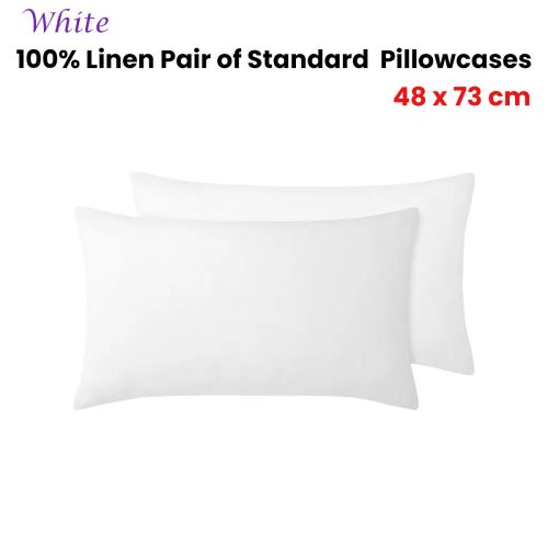 100% Linen Pair of Standard Pillowcases White 48 x 73 cm by Vintage Design Homewares