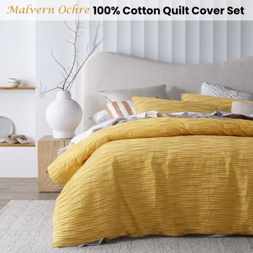 Malvern Ochre Cotton Quilt Cover Set by Vintage Design Homewares