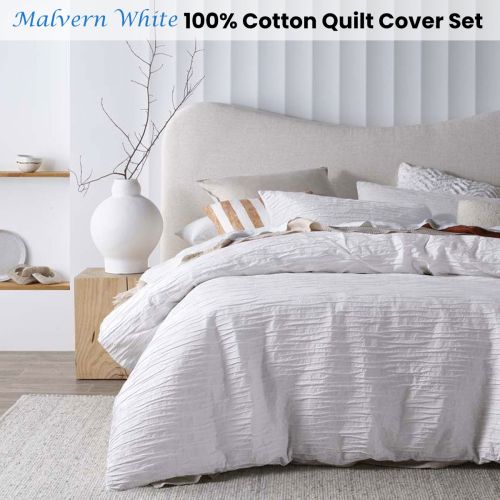 Malvern White Cotton Quilt Cover Set by Vintage Design Homewares