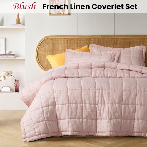 Blush French Linen Coverlet Set by Vintage Design Homewares