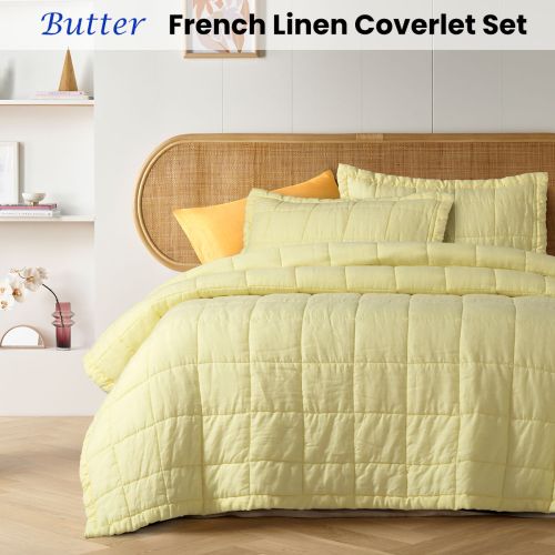 Butter French Linen Coverlet Set by Vintage Design Homewares
