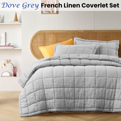 Dove Grey French Linen Coverlet Set by Vintage Design Homewares