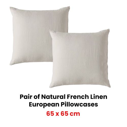 Pair of Natural French Linen European Pillowcases by Vintage Design Homewares