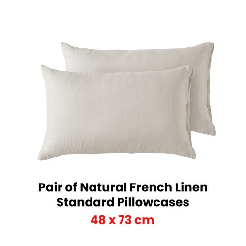 Pair of Natural French Linen Standard Pillowcases by Vintage Design Homewares