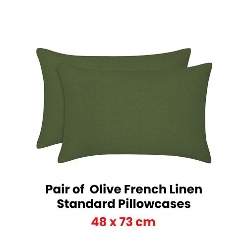 Pair of Olive French Linen Standard Pillowcases by Vintage Design Homewares