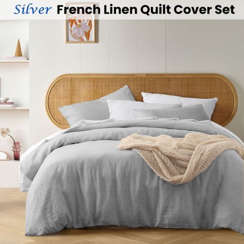 Silver French Linen Quilt Cover Set by Vintage Design Homewares